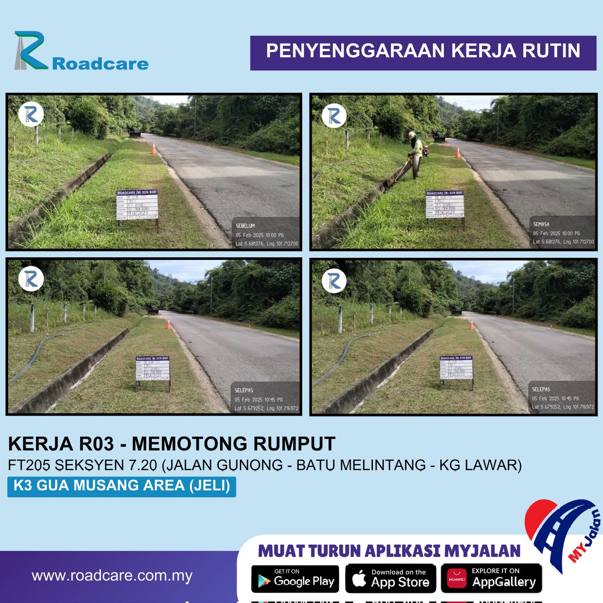 Kerja memotong rumput (R03) di FT205 Jalan Gunong - Batu melintang - Kg Lawar, Jajahan Jeli oleh #teamroadcare 

<a href="/jkrguamusang/">JKR Gua Musang</a> 
<a href="/BhgJalan_Kelate/">Bhg Jalan JKR Kelantan</a> 
<a href="/IPJKR_Official/">JKR Malaysia Rasmi</a> 
<a href="/ZTTCSFJ/">ZTT CSFJ</a> 
<a href="/JKRKelantan/">ᴊᴋʀ ɴᴇɢᴇʀɪ ᴋᴇʟᴀɴᴛᴀɴ</a> 
<a href="/Roadcare_HQ/">ROADCARE (M) SDN BHD</a> 
<a href="/Roadcare_Kelntn/">ROADCARE WILAYAH KELANTAN</a>