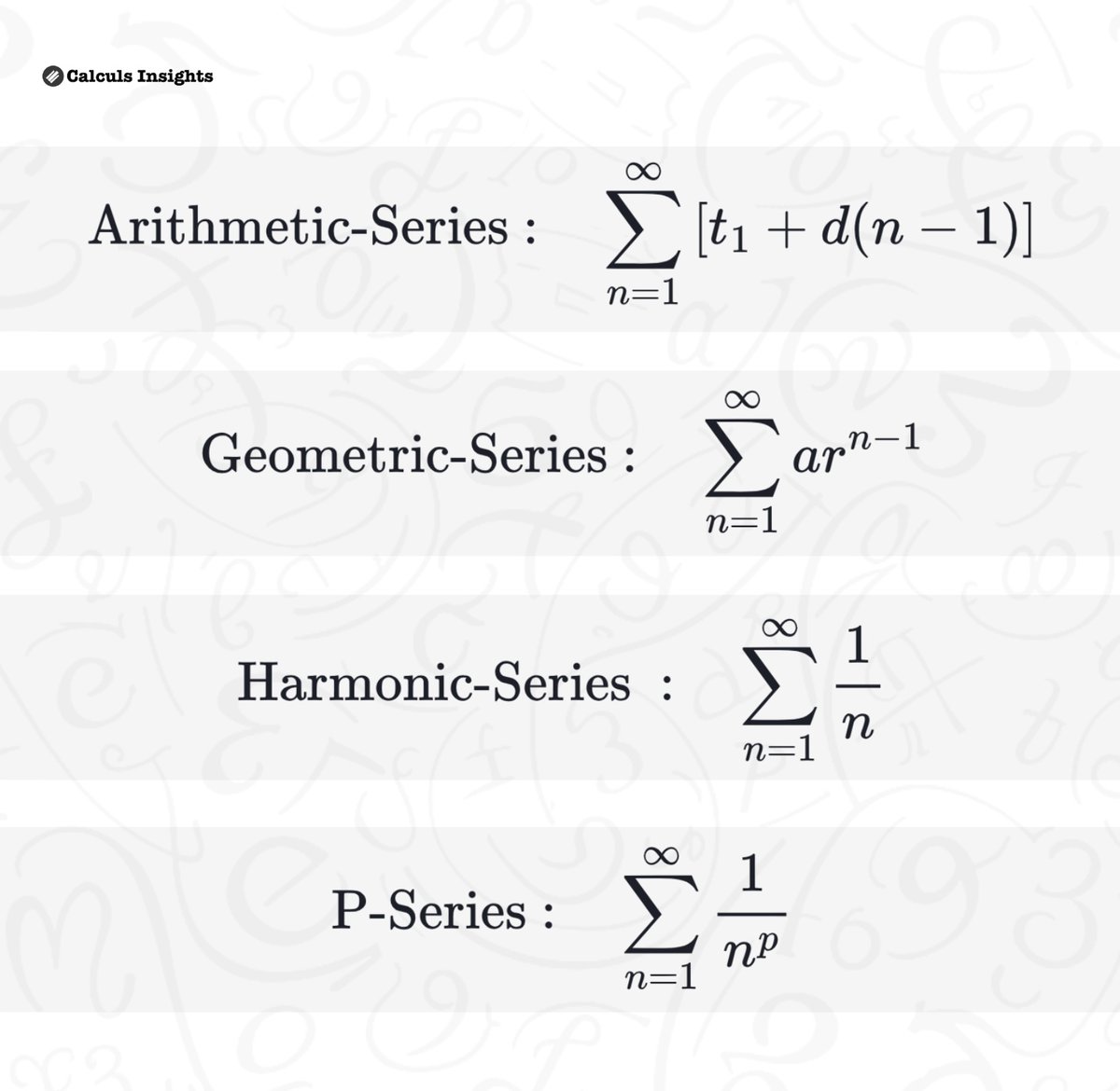 TheMathFlow's tweet image. Common Series Types...ᝰ.ᐟ