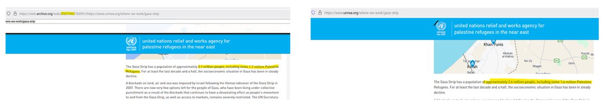 mishtal's tweet photo. Hey @UNRWA - at some point in the war you increased the Gazan population by 300,000

Why did you do this? Why did you just increase Gaza's population by almost 20%?

Is it so you can pretend you can't find these people now and can claim Israel killed them? https://t.co/FuVSUGoyoM