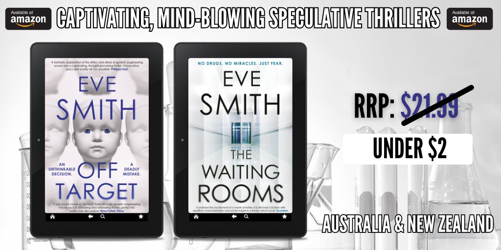 Not one but TWO of <a href="/evecsmith/">Eve Smith</a>'s nerve-shredding, eye-opening and immensely prescient #thrillers are on #SALE for our #Australia &amp; #NewZealand #Readers for the WHOLE of Feb!

#TheWaitingRooms: bit.ly/485lOAR 
#OffTarget: bit.ly/3SIQfHA 

DO NOT MISS!!
