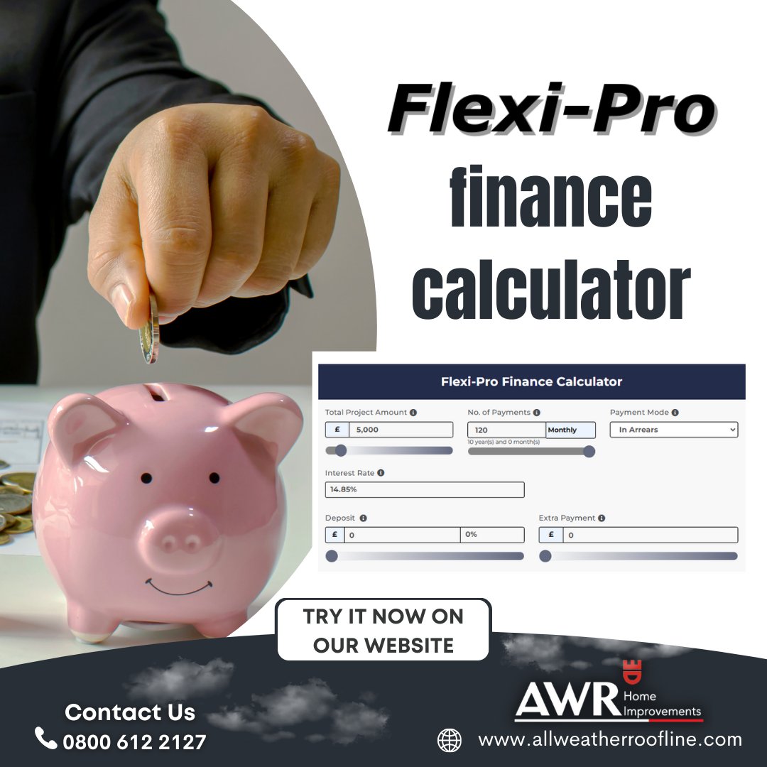 ARoofline's tweet image. Head over to our website now and check out our new finance calculator to optimize your payments with our flexi pro finance option! 🏡💰 Take control of your payments and watch as you pay off your home improvement loan faster than ever! #FinanceCalculator #FlexiProFinance