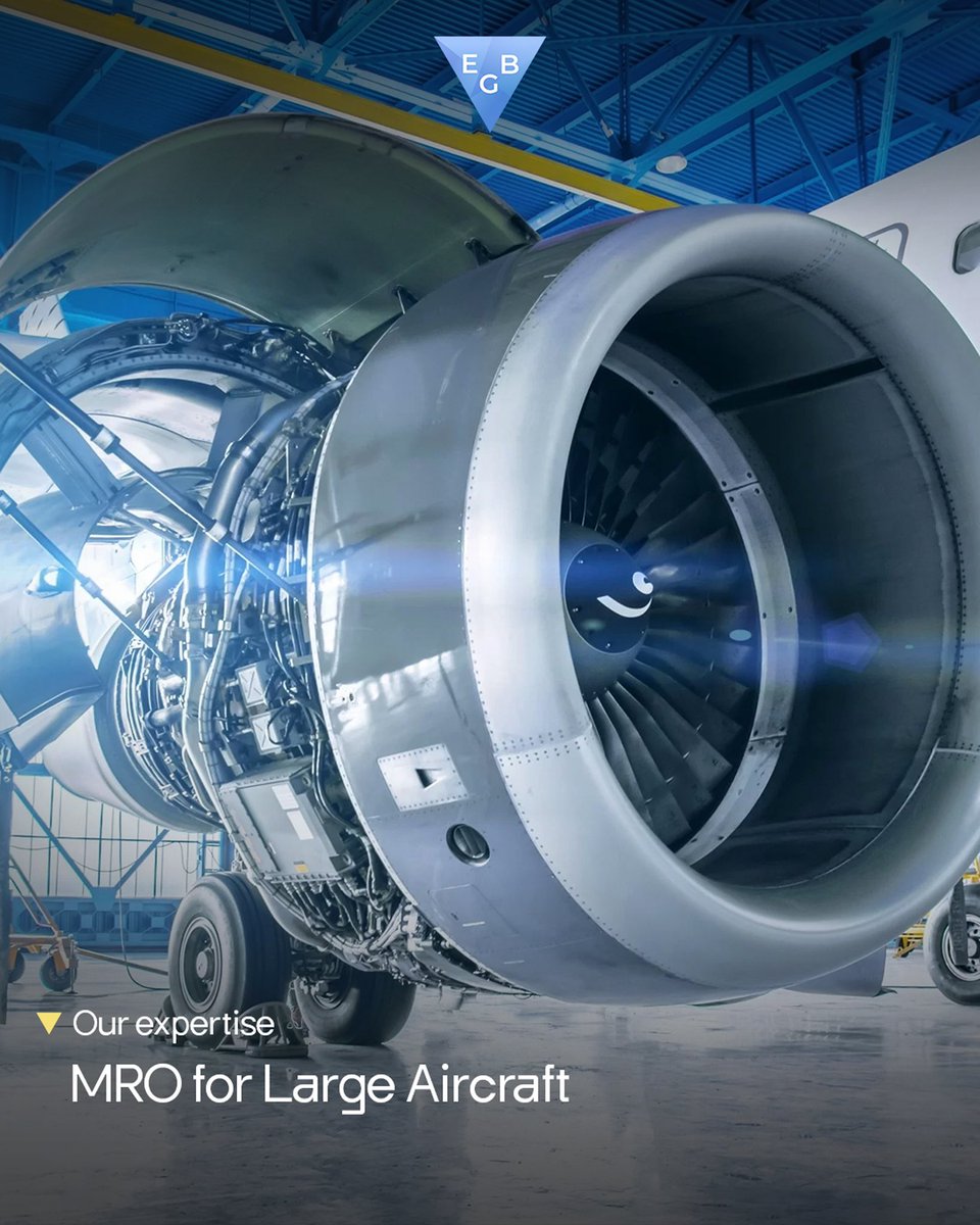 EgbEngineering's tweet photo. At EGB Engineering, we provide expert MRO solutions for large aircraft, ensuring safety, compliance &amp; efficiency. From A-D checks to training, component repair &amp; airworthiness certification—we keep your fleet flying! ✈️🔧 #MRO #AviationSafety #AircraftMaintenance #Aircraft https://t.co/ONellKFDOE