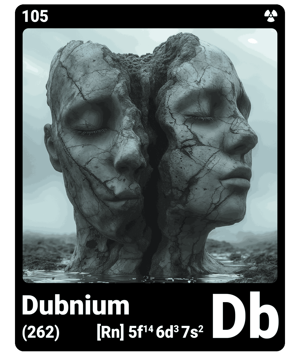 br_AI_king's tweet photo. brAIking This is what it looks like when AI gives the chemical element dubnium a face - find all ChemicalElements in the bio ScienceArt https://t.co/0lvs7241Q7