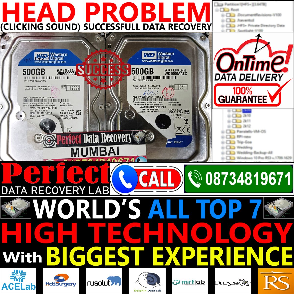 "Just recovered data from a WD500AAKX-001CA0 hard drive with a head problem. Another satisfied customer! #datarecovery #harddrive #WesternDigital #Mumbai #Jaipur #Rajkot #Surat"