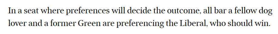 kevinbonham's tweet photo. Completely false claim from, who else, John Black in AFR today re #Prahran
In fact three candidates have recommended preferences to Liberal over Green, three the other way around and three have released open HTVs. #springst https://t.co/Y8IutXS7ey