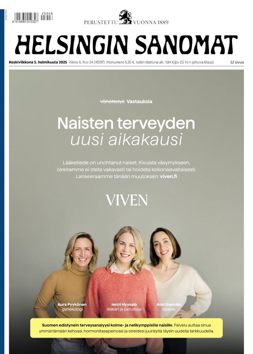 TuomasEnbuske's tweet image. ”lääketiede on unohtanut naiset”
sanotaan hesarin kannessa

hassu väite, sillä naiset käyttävät miehiä enemmän lääkkeitä, naisille kela-korvataan enemmän lääkkeitä, ja naiset käyttävät miehiä enemmän terveydenhuollon palveluita

huomenna meille kerrotaan, miksi sekin on syrjintää