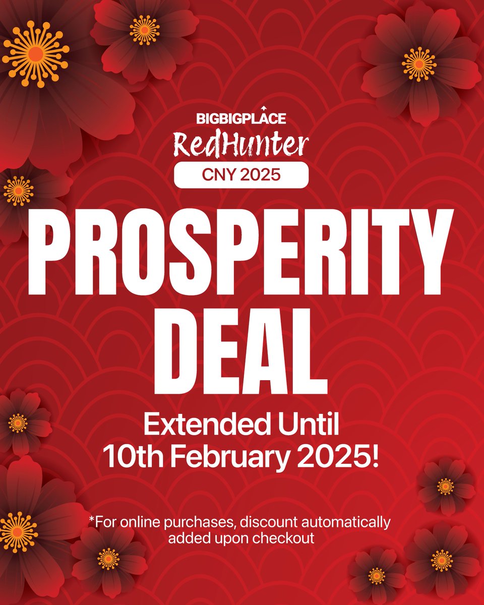 BigBigPlace's tweet photo. 🚨 Good News! 🚨 Our BigBigPlace Chinese New Year Promo has been EXTENDED until 10th February! 🎉✨

Don’t miss out on amazing deals &amp; exclusive discounts before it’s too late! ⏳💥

Shop now &amp; celebrate with BIG savings! 🧧🐉

Available online and offline. T&amp;C applies. https://t.co/ODIdDwe0za