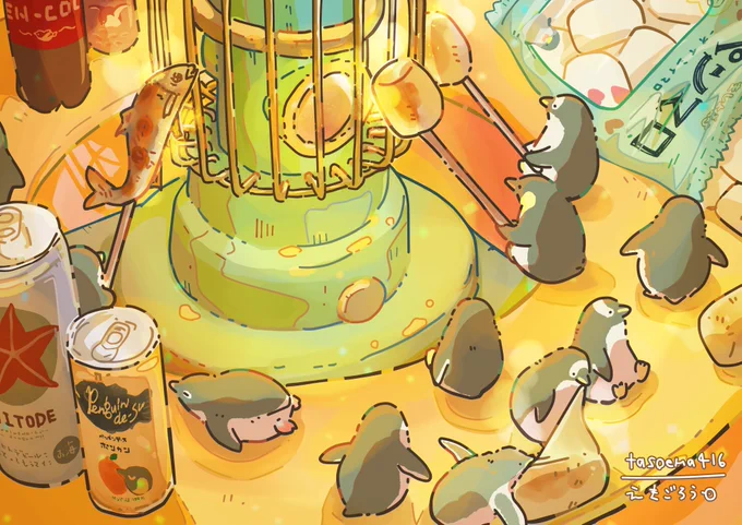 ストーブを囲んで#ペンギン #penguin 