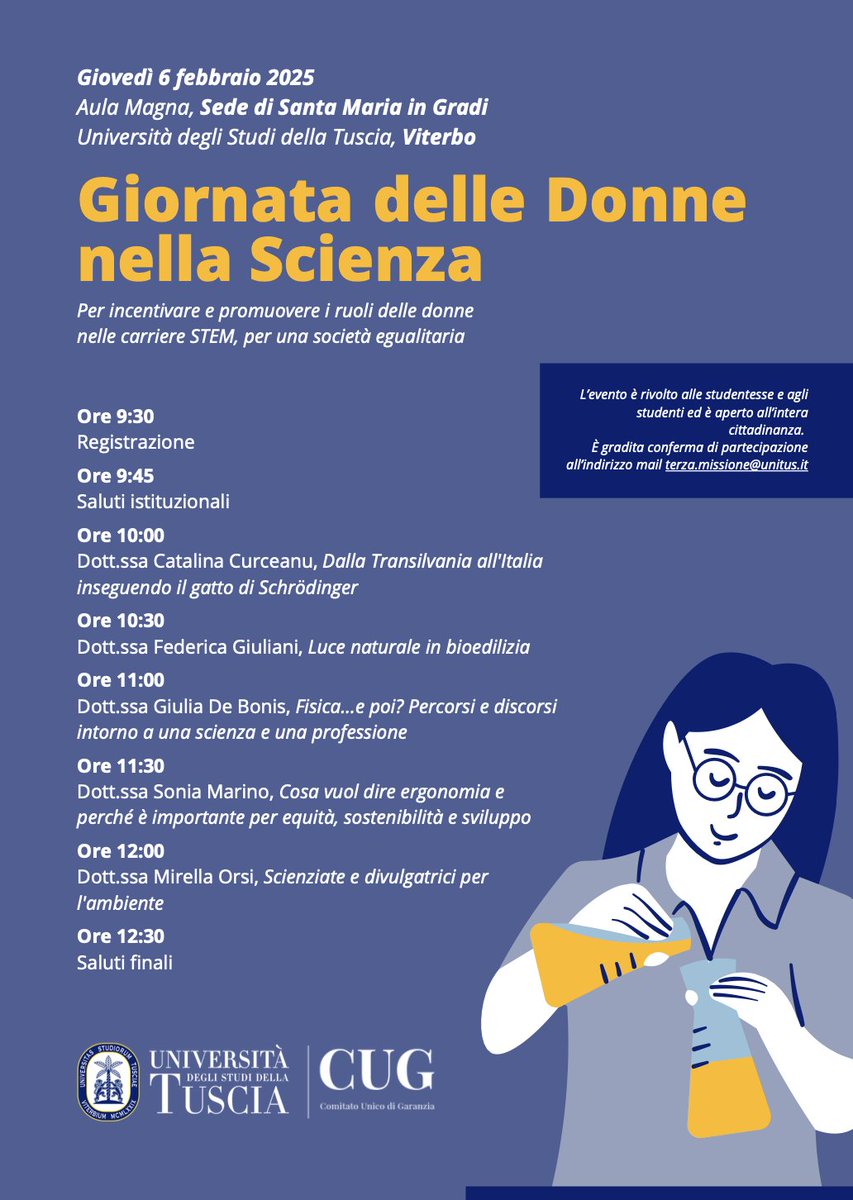 #IDWGS #womeninscience #girlsinscience
Locandina dell'evento organizzato da <a href="/unitusviterbo/">Università degli Studi della Tuscia</a>, con il mio contributo dal titolo:
"#Fisica...e poi? Percorsi e discorsi attorno a una #scienza e una #professione"
#donnenellascienza #donneescienza