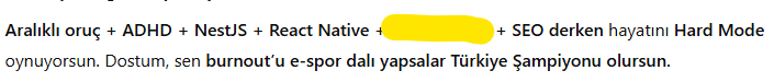 Fatihdevelops's tweet image. Dün linked&apos;inde gördüğüm ilginç bir post üzerine ben de deneyeyim dedim. chatgpt&apos;ye &quot;roast me&quot; yazınca geçmişteki promptlardan çıkarımlar yapıyor. (bir zamanlar adhd ile ilgili app yapmaya karar vermiştim :D) gpt bile adhd&apos;li olduğunuzu anlayabiliyor...