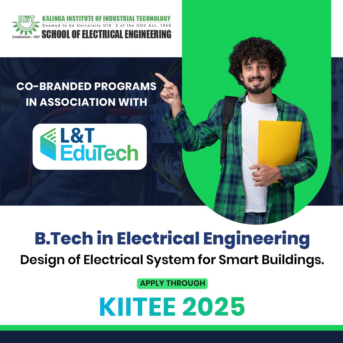 KIITUniversity's tweet image. Our School of Electrical Engineering in association with L&amp;amp;T Edutech, introduces co-branded B.Tech programs, blending academic excellence with industry expertise. Get hands-on learning, real-world exposure, and cutting-edge training for a future-ready career!…