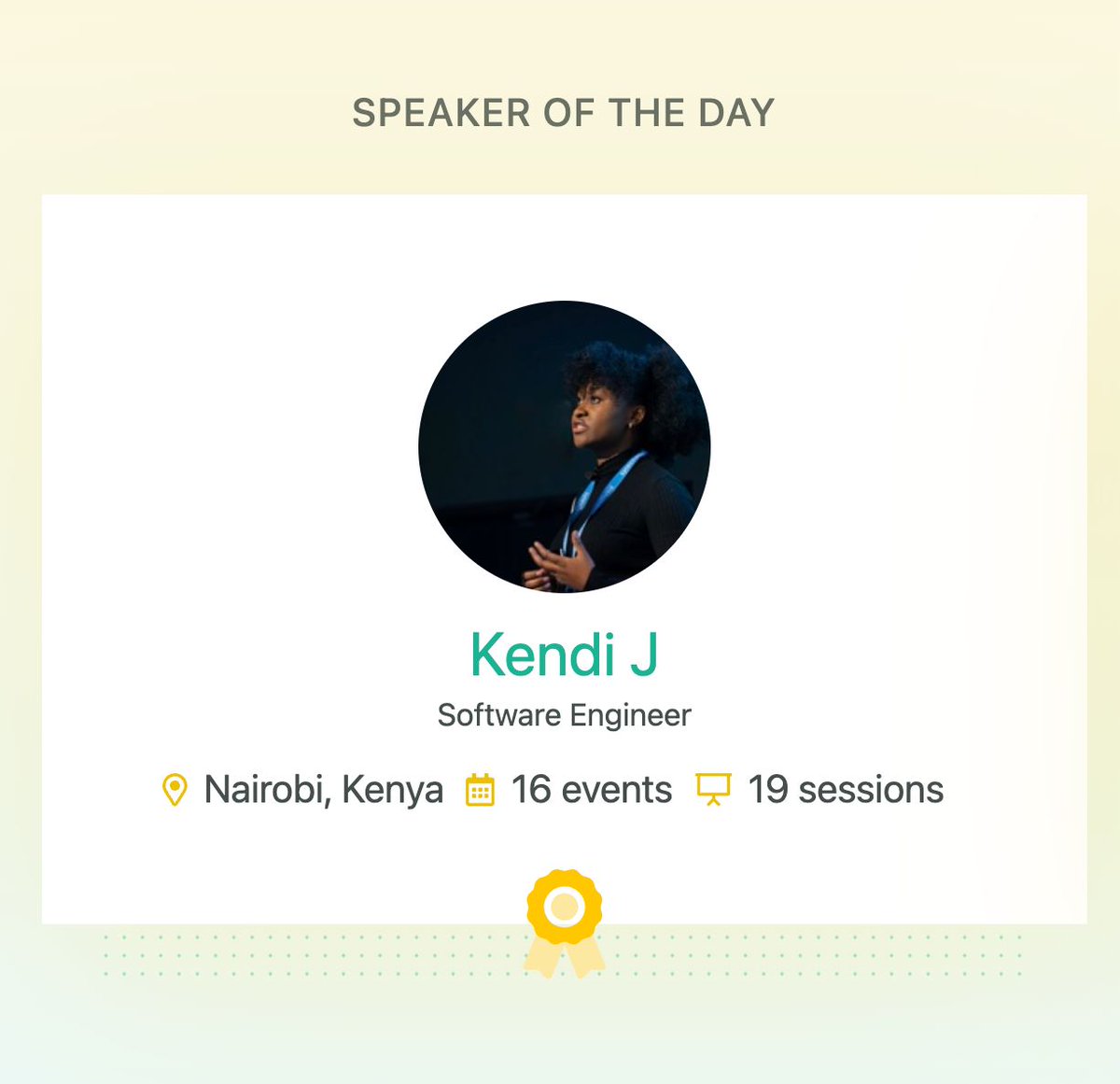 KendiJ💙 (@kendyjaky) on Twitter photo I am so honoured to be featured as Speaker of the Day by <a href="/SessionizeCom/">Sessionize.com</a> 🥳🥳🔥
Here for more tech talks 🔥🔥 I am so honoured to be featured as Speaker of the Day by <a href="/SessionizeCom/">Sessionize.com</a> 🥳🥳🔥
Here for more tech talks 🔥🔥