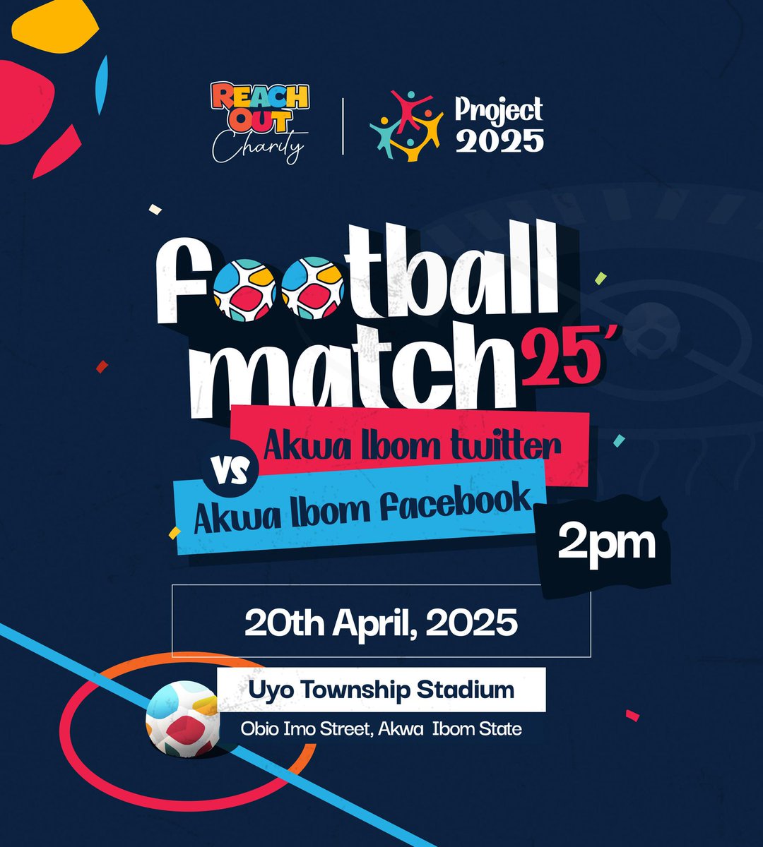 Godwaynefaith_'s tweet photo. KICKOFF ALERT! The wait is finally over! Join us for the biggest charity football event of the year! #TeamFacebook vs #TeamX | The Uyo Township Stadium | This April
Every goal counts, every life matters!
#CharityFootball #ReachOutCharity #Project2025 https://t.co/RZD5rBlRAR