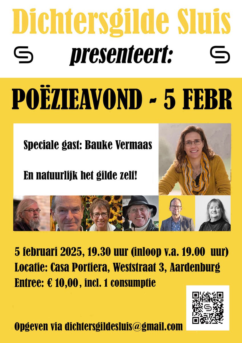 Vanavond sluit Dichtersgilde Sluis de poëzieweek af met een poëzieavond in Casa Portiera in Aardenburg. Speciale gast is de geweldige Bauke Vermaas, stadsdichter van Zwolle.
Het belooft een mooie avond te worden over het ‘lijfelijkheid’ met gedichten en liedjes bij het haardvuur.