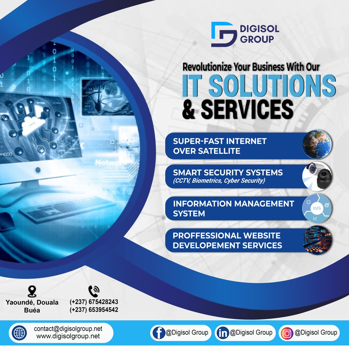 DigisolGroup's tweet photo. 🚀Revolutionizing tech, empowering Innovation  

🔑 Biometric Locks for Unmatched Security
🌍 High-Speed Satellite Internet Connectivity
💻 Stunning Website Development for Digital Growth
 
we're your innovation partner! Follow us for info!
#TechRevolution #InnovationUnleashed https://t.co/dCVytssH6A