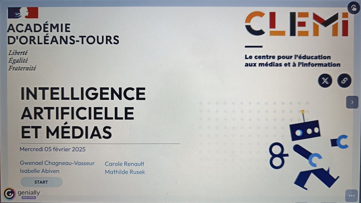 🔛 C'est parti pr la formation "IA et Medias" proposée par le <a href="/Clemi_ot/">EMI_Clemi Orléans-Tours</a> avec la participation du <a href="/conseildeonto/">CDJM</a> au clg Pierre de Ronsard.
🎯Au programme :
- des éléments clés autour de l'IA
- quels défis posés par l'IA pr les médias 
- des activités en classe autour de ces enjeux