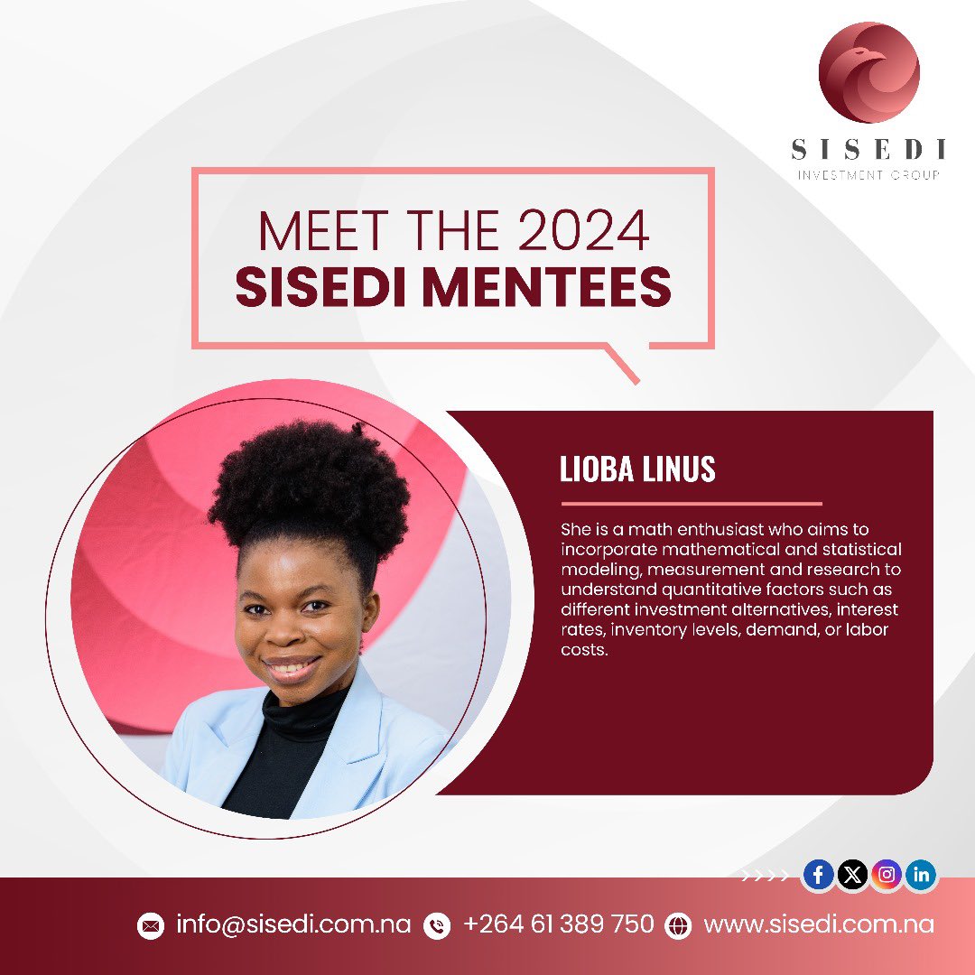 SisediG's tweet photo. Today, we feature Lioba Linus, a math enthusiast with a passion for numbers and analytics🔢 

Through the Sisedi Mentorship Program, she applied her mathematical and statistical modeling and more. https://t.co/o3G4uR76Af