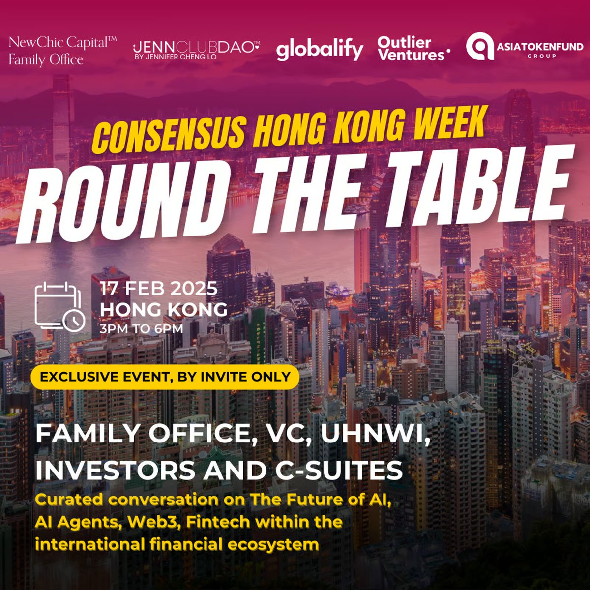 ShowUp 💎 (@showupmini) on Twitter photo #ConsensusHK 2025 #SideEvent No.31
🚀ROUND THE TABLE - Exclusive Web3 Event For Family Office, VC, Investors & C-Suites! 📅 Feb 17. Organised by <a href="/NewChicCapital/">NewChicCapital</a> <a href="/JenniferChengLo/">Jennifer Cheng Lo JenniferCheng.Eth.Sol.BTC.Moca</a> <a href="/globalifyxyz/">globalify</a> <a href="/OVioHQ/">Outlier Ventures</a> <a href="/atf_grp/">AsiaTokenFund Group</a>.
Join HOFs, VCs, investors, & C-suites to discuss AI, Web3 future, & #ConsensusHK 2025 #SideEvent No.31
🚀ROUND THE TABLE - Exclusive Web3 Event For Family Office, VC, Investors & C-Suites! 📅 Feb 17. Organised by <a href="/NewChicCapital/">NewChicCapital</a> <a href="/JenniferChengLo/">Jennifer Cheng Lo JenniferCheng.Eth.Sol.BTC.Moca</a> <a href="/globalifyxyz/">globalify</a> <a href="/OVioHQ/">Outlier Ventures</a> <a href="/atf_grp/">AsiaTokenFund Group</a>.
Join HOFs, VCs, investors, & C-suites to discuss AI, Web3 future, &