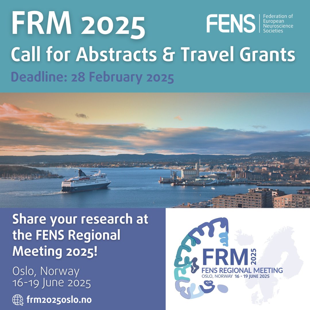 FENS (@fensorg) on Twitter photo 🚨 One month left!
Want to share your research with the international #neuroscience community at <a href="/FRM2025Oslo/">FENS Regional Meeting Oslo 2025 June 16-19</a>? 🧠
Submit your abstract and apply for a travel grant by 28 February! ✍️🌍
🔗 Call for Abstracts: loom.ly/-oN1jko
🔗 Travel Grants: loom.ly/7oTXrd0 🚨 One month left!
Want to share your research with the international #neuroscience community at <a href="/FRM2025Oslo/">FENS Regional Meeting Oslo 2025 June 16-19</a>? 🧠
Submit your abstract and apply for a travel grant by 28 February! ✍️🌍
🔗 Call for Abstracts: loom.ly/-oN1jko
🔗 Travel Grants: loom.ly/7oTXrd0