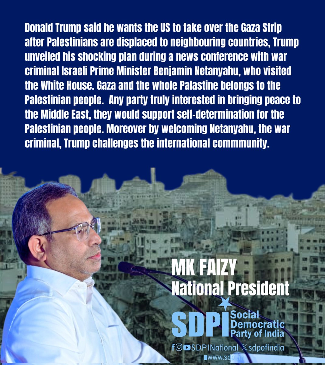 Gaza and the whole Palastine belongs to the Palestinian people.  Any party truly interested in bringing peace to the Middle East, they would support self-determination for the Palestinian people. Moreover by welcoming Netanyahu,Trump challenges the international commmunity.