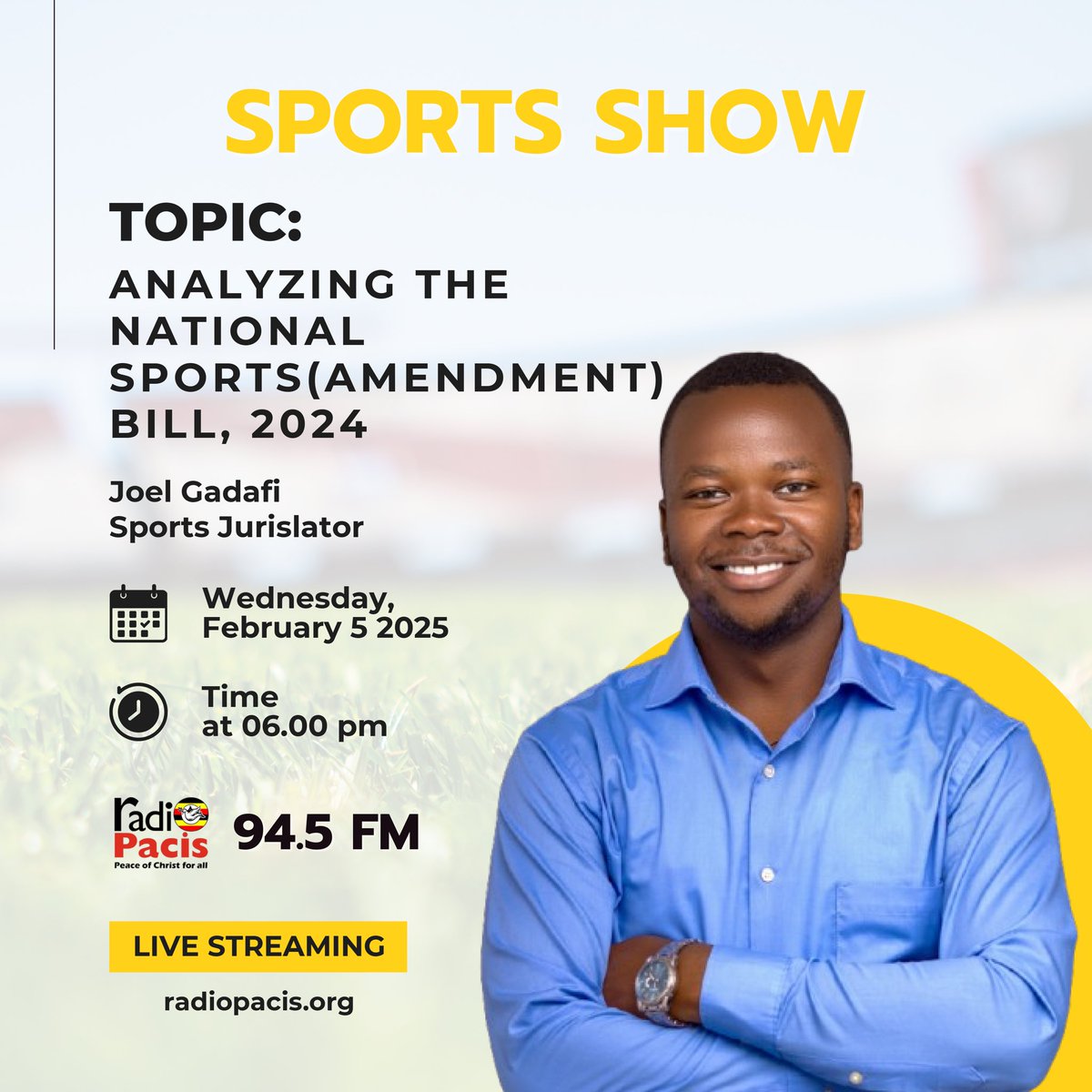 Join me this Wednesday evening on <a href="/RadioPacisnews/">Radio Pacis</a> 94.5 FM as we break down the National Sports (Amendment) Bill, 2024. What does it mean for the future of sports in Uganda?

Let’s discuss!
