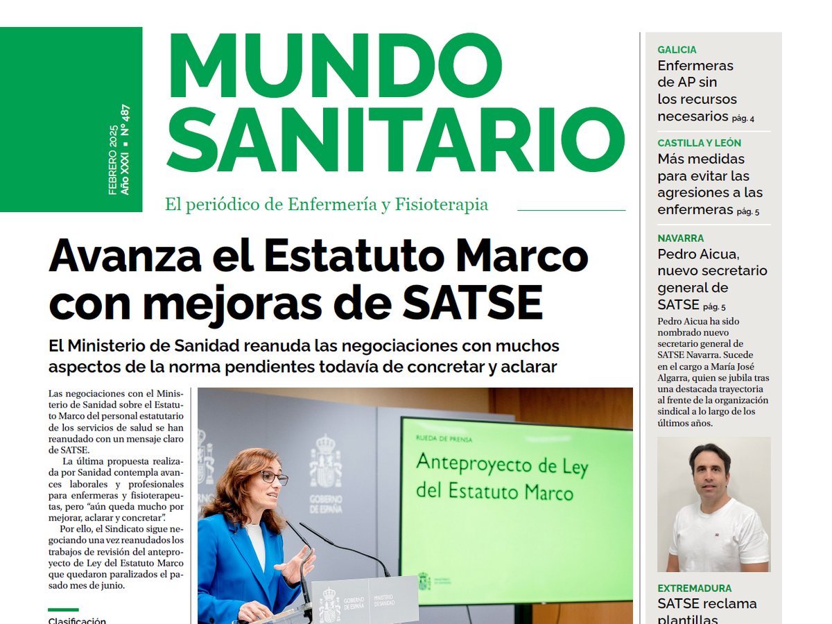 Nuevo #MundoSanitario

✊ Avances en la lucha por una #ClasificaciónJusta
🆗 Impulsando la aprobación de la Ley de Ratios
✅ Trabajando por el reconocimiento de #Enfermería
🆘 Medidas de #StopAgresiones

¡Descárgalo! lnnk.in/a1q5 #Fisioterapia