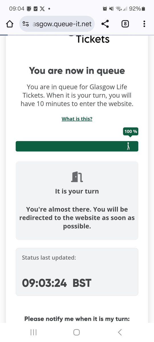 KEarlyyears's tweet photo. @glasgowlife presale for brandi carlile tickets appears to not be letting people into the website. Been stuck since 9am saying my turn. Any advice plz? https://t.co/xtTMPPpZK7