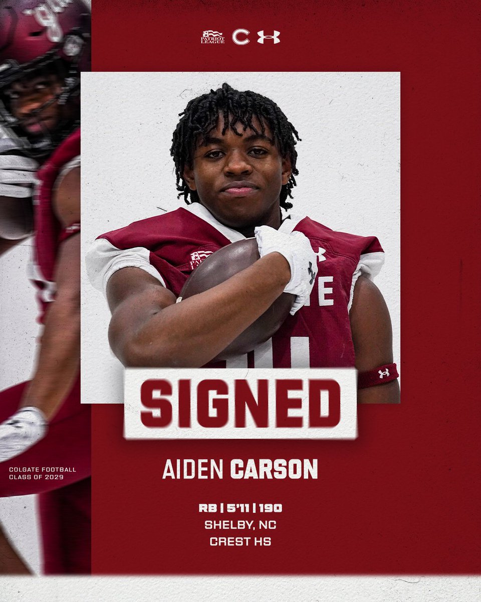Colgate Football (@colgatefb) on Twitter photo A walking touchdown from the Tar Heel State 🔥
<a href="/AidenCarson1/">Aiden Carson</a> punched in 31 TDs his senior year at Crest, and he's the newest member of the Raider backfield!
#GoGate A walking touchdown from the Tar Heel State 🔥
<a href="/AidenCarson1/">Aiden Carson</a> punched in 31 TDs his senior year at Crest, and he's the newest member of the Raider backfield!
#GoGate