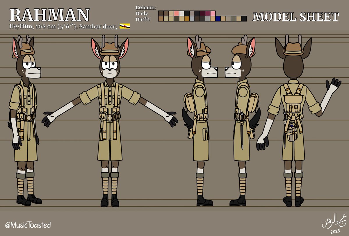 MusicToasted's tweet image. Here’s my new official model sheet for my fursona, Rahman!
#fursona #art #artwork #characterdesign #digitalart #cartoon #toon #deer #sambardeer #anthro #furry #model #modelsheet #referencesheet #turnaround #turnaroundsheet #ArtistOnTwitter