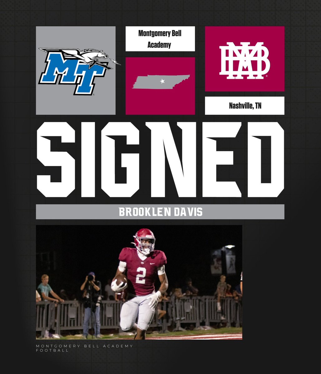 Congratulations to <a href="/BrooklenDavis/">Brooklen Davis ✟</a> on signing with <a href="/MT_FB/">Middle Tennessee Football</a> #RollRed