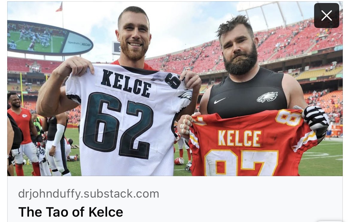 Some thoughts on the truly relevant importance of the tough, kind, brutal, empathic, off-the-chain, dead serious Kelce brothers and their blast of a podcast, New Heights, as a perfect balm for a hurting nation. Today’s Substack: Super Bowl Edition. 
open.substack.com/pub/drjohnduff…