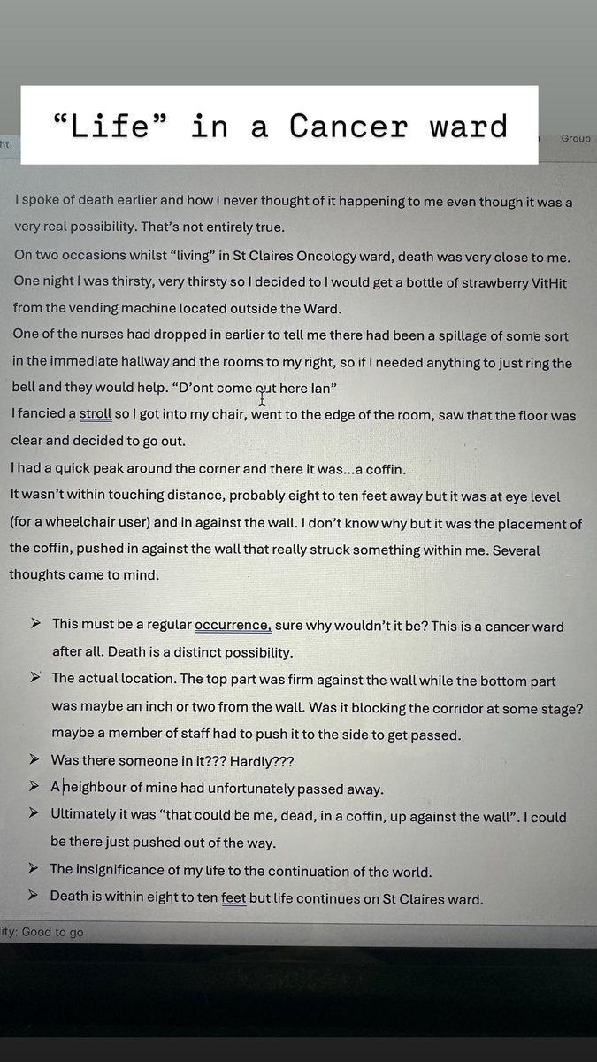 A few thoughts on living in an Oncology Ward.