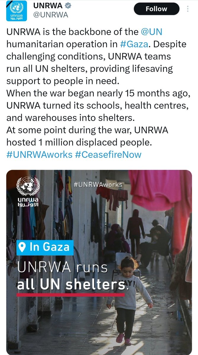 CIJAinfo's tweet image. UNRWA caught in a lie!

Freed hostages said H*m*s held them in UN shelters.

UNRWA head Lazzarini Jan. 31 said UNRWA "had no control" over the shelters.

But on Jan. 3 UNRWA explicitly wrote "UNRWA runs all UN shelters"

UNRWA is compromised by H*m*s &amp;amp; covering up. #DefundUNRWA