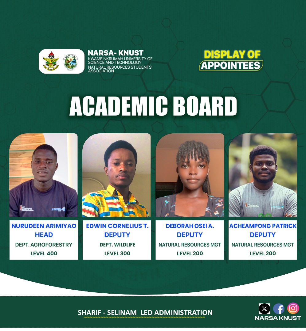 NarsaKnust's tweet photo. The Sharif-Selinam Led Administration is pleased to announce the appointment of the NARSA ACADEMIC BOARD. 
Serve well 👌 https://t.co/kFjyuOESp5