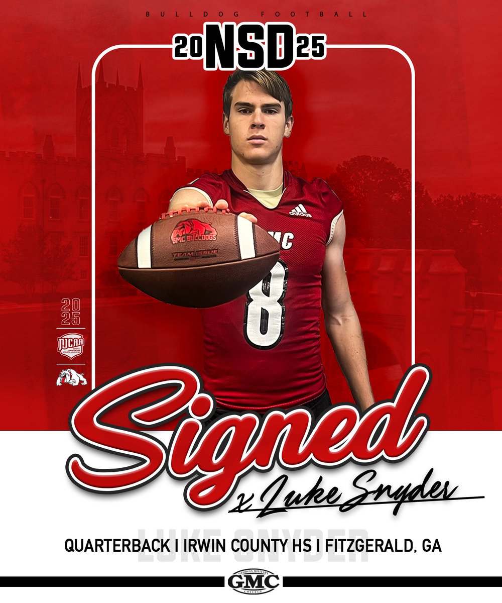 GMC Football (@gmc_football) on Twitter photo Welcome, Luke Snyder, to the Bulldog Family!
✅SIGNED 🦴 <a href="/L_Sny12/">Luke Snyder</a>
📍<a href="/IrwinCoFootball/">Irwin Co. Football</a> ➡️Milledgeville Welcome, Luke Snyder, to the Bulldog Family!
✅SIGNED 🦴 <a href="/L_Sny12/">Luke Snyder</a>
📍<a href="/IrwinCoFootball/">Irwin Co. Football</a> ➡️Milledgeville