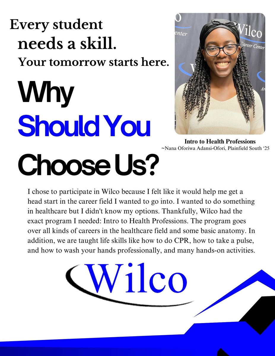 WilcoACC's tweet photo. Wilco Area Career Center Introduction to Health Professions Nana Oforiwa Adansi-Ofori, PSHS  shares "Why Wilco?"  #CareerTechEd, #PerkinsCTE, #PerkinsV, #CTEMonth, #STEM#SkillsGap, #WkDev, #workforcedevelopment, #Comm_College https://t.co/gHD60lEOZ7