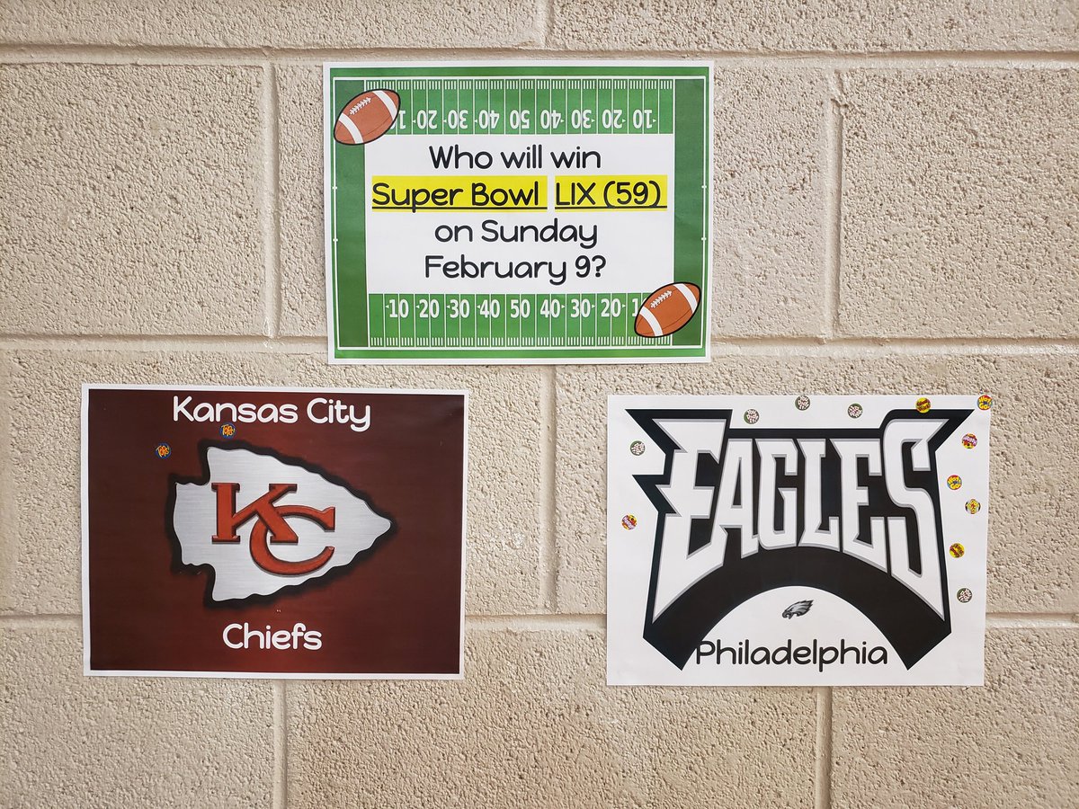 Voting from #sayresharks has begun.  So far the Eagles are favored to win.  I had a hard time printing these bc I was hoping the <a href="/DetroitLions/">Detroit Lions</a> would be playing.  <a href="/SLCSSayre/">Sayre Elementary</a>