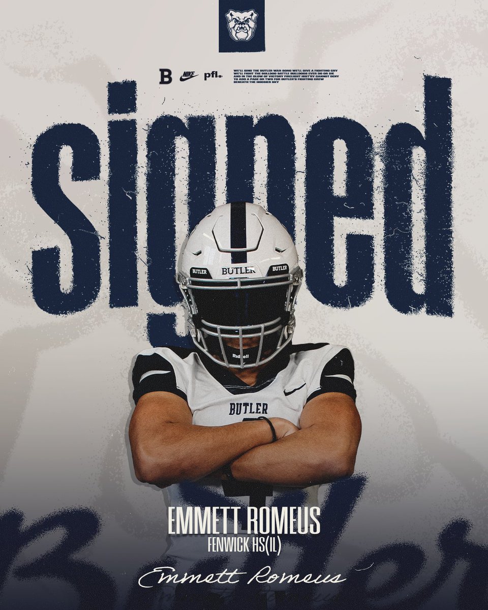 Butler Football (@butlerufootball) on Twitter photo MAKING MOVES IN THE AIR! ๐โก
Welcome Emmett Romeus to the Butler Football family!
๐ Position: WR
๐ซ From: Fenwick HS (IL)
A dynamic playmaker ready to light up the field! 
๐ตโช #NSD #ButlerFootball #GoDawgs #TheButlerWay MAKING MOVES IN THE AIR! ๐โก
Welcome Emmett Romeus to the Butler Football family!
๐ Position: WR
๐ซ From: Fenwick HS (IL)
A dynamic playmaker ready to light up the field! 
๐ตโช #NSD #ButlerFootball #GoDawgs #TheButlerWay