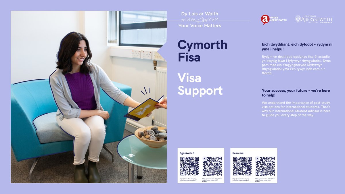 SeicolegAber's tweet photo. Cymorth Fisa

Eich llwyddiant, eich dyfodol – rydym ni yma i helpu!
Rydym yn deall bod opsiynau fisa ôl astudio yn bwysig iawn i fyfyrwyr rhyngwladol. Dyna pam mae ein Ymgynghorydd Myfyrwyr Rhyngwladol yma i'ch tywys bob cam o'r ffordd.
#DLW https://t.co/pb5E1Fz7TO
