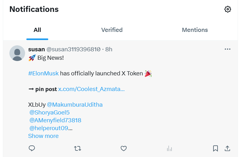 masonsten's tweet photo. Why is this Susan bot account with 0 follows and 0 followers showing up in my notifications. Guess if you just use #ElonMusk your post will get boosted. This site is really going downhill fast. https://t.co/am2yIZhano