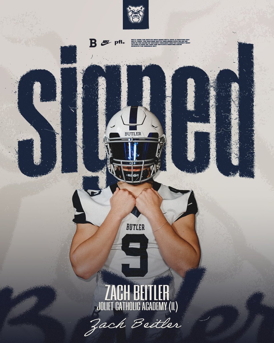 LEADING THE CHARGE! 🔥💪

Welcome Zach Beitler to the Butler Football family!

🏈 Position: LB
🏫 From: Joliet Catholic Academy (IL)

A force in the middle, ready to take charge on defense! 
🔵⚪ #NSD #ButlerFootball #GoDawgs #TheButlerWay