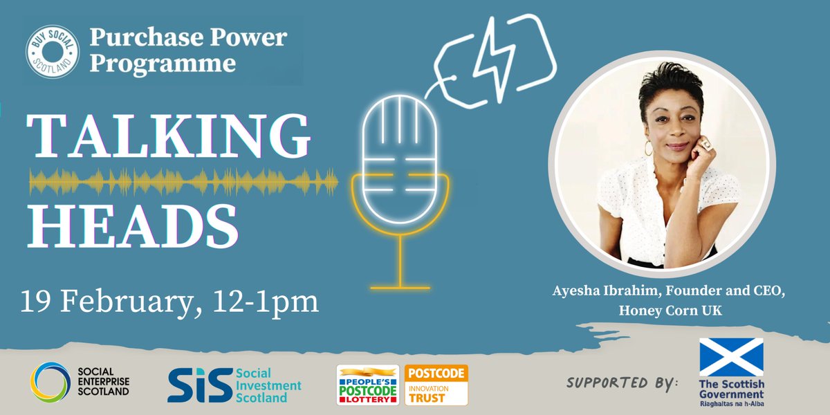 HoneyCornUK (@honeycornuk) on Twitter photo Join me on the 19th February 12-1pm, where I will be a guest speaker at Social Investment Scotland - Talking Heads - Purchase Power Programme - Inspirational Speaker Series. <a href="/SocEntScot/">Social Enterprise Scotland</a>
<a href="/socinvestscot/">Social Investment Scotland</a> Join me on the 19th February 12-1pm, where I will be a guest speaker at Social Investment Scotland - Talking Heads - Purchase Power Programme - Inspirational Speaker Series. <a href="/SocEntScot/">Social Enterprise Scotland</a>
<a href="/socinvestscot/">Social Investment Scotland</a>