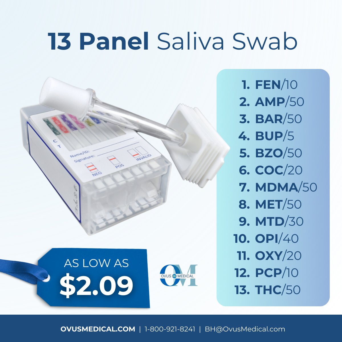 OvusMedical's tweet image. On the spot non-Invasive drug testing that doesn&apos;t require restrooms: 13 Panel Saliva Swabs from Ovus Medical are 99% accurate and don&apos;t require any special training to use!
✅ As low as $2.09 each!
.
#13paneldrugtest #drugtesting #ovusmedical #fentanyltest #salivafentanyltest