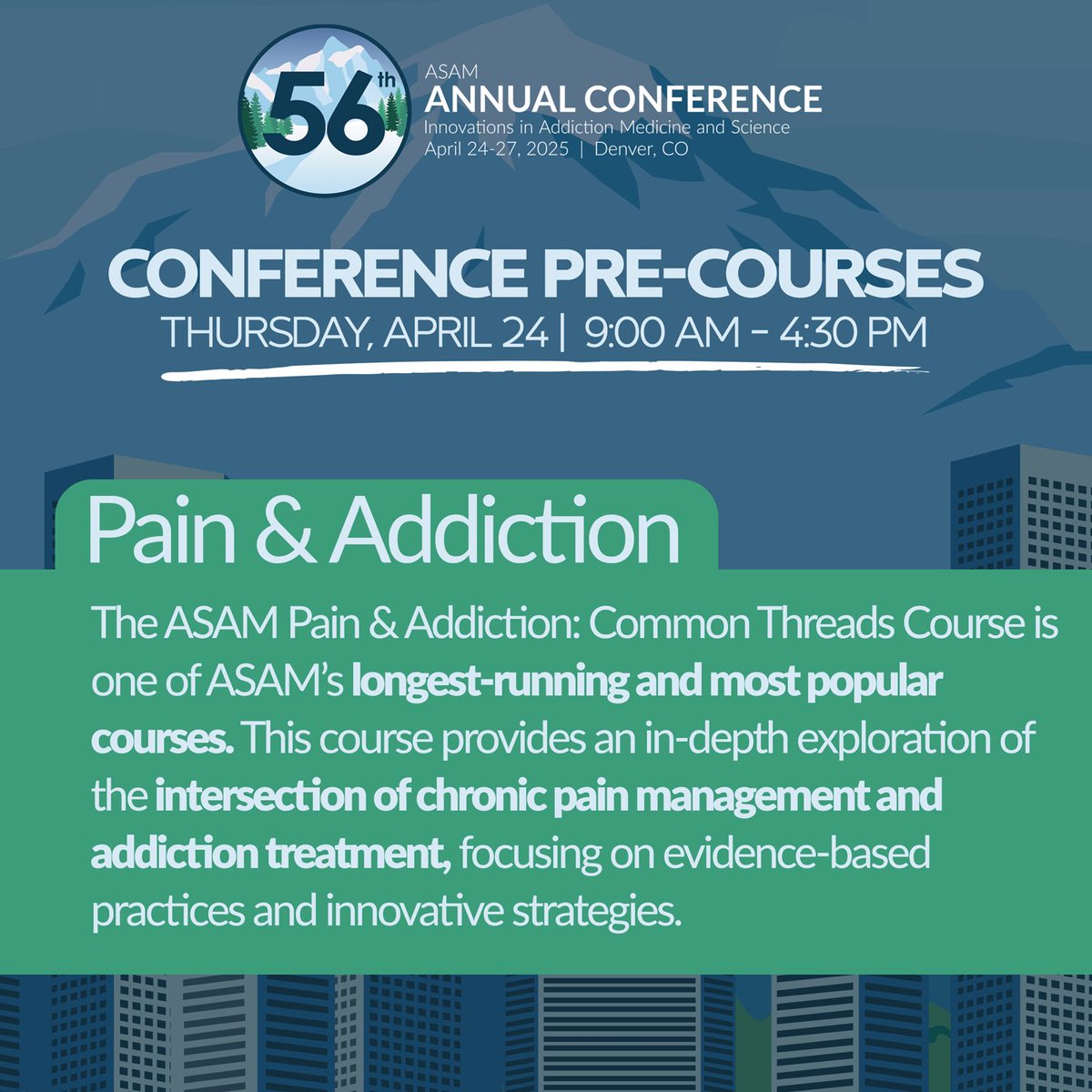 #DYK: We have two amazing conference pre-courses happening in April! Learn more and register now &gt;&gt; ow.ly/Xbir50USiZl

#ASAM #AC2025 #AddictionMedicine #AddictionTreatment
