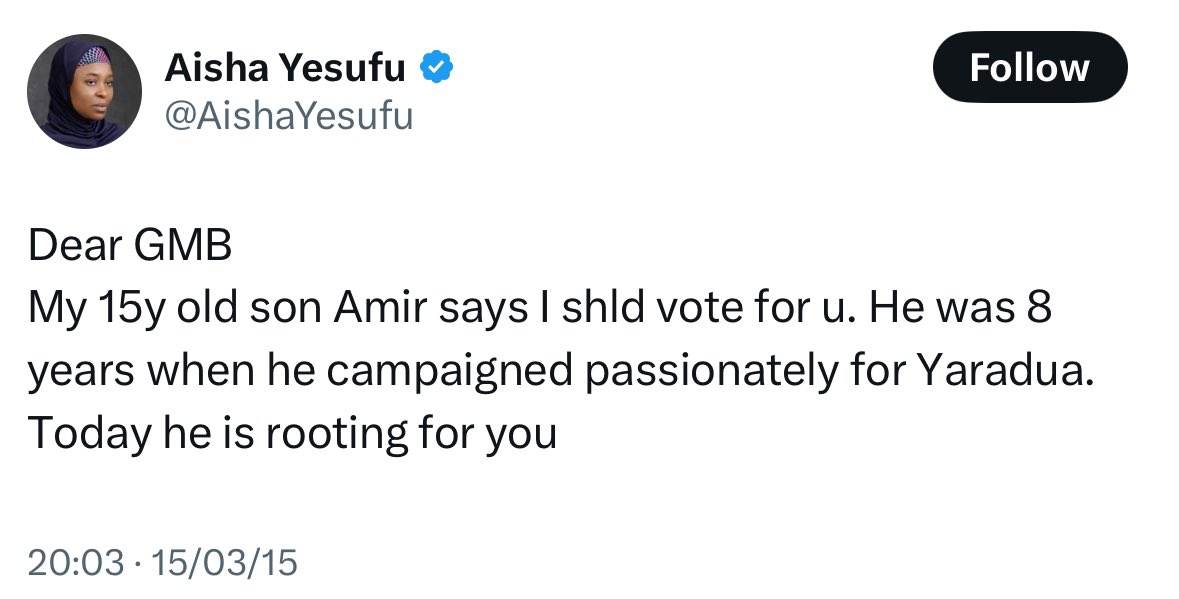 Asgard ⚓ (@didi_nzute1) on Twitter photo <a href="/AishaYesufu/">Aisha Yesufu</a> The joke is on you ma'am, how on earth did you convince yourself that buhari is better than gej?
Remember you were once an asiwaju fan. <a href="/AishaYesufu/">Aisha Yesufu</a> The joke is on you ma'am, how on earth did you convince yourself that buhari is better than gej?
Remember you were once an asiwaju fan.