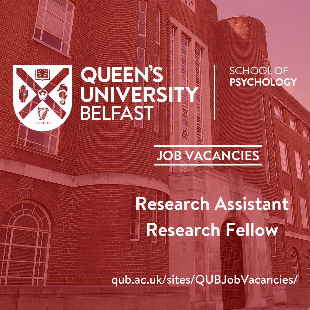 QUB - School of Psychology (@qubpsych) on Twitter photo <a href="/QUBPsych/">QUB - School of Psychology</a> is recruiting for two 2-year positions!
For details, please click on the links below:
Research Fellow - ow.ly/CQU050UTmVm
Research Assistant - ow.ly/ZUpH50UTmVn
#Psychology #JoinOurTeam <a href="/breslin_g/">Dr Gavin Breslin</a> <a href="/QUBPsych/">QUB - School of Psychology</a> is recruiting for two 2-year positions!
For details, please click on the links below:
Research Fellow - ow.ly/CQU050UTmVm
Research Assistant - ow.ly/ZUpH50UTmVn
#Psychology #JoinOurTeam <a href="/breslin_g/">Dr Gavin Breslin</a>