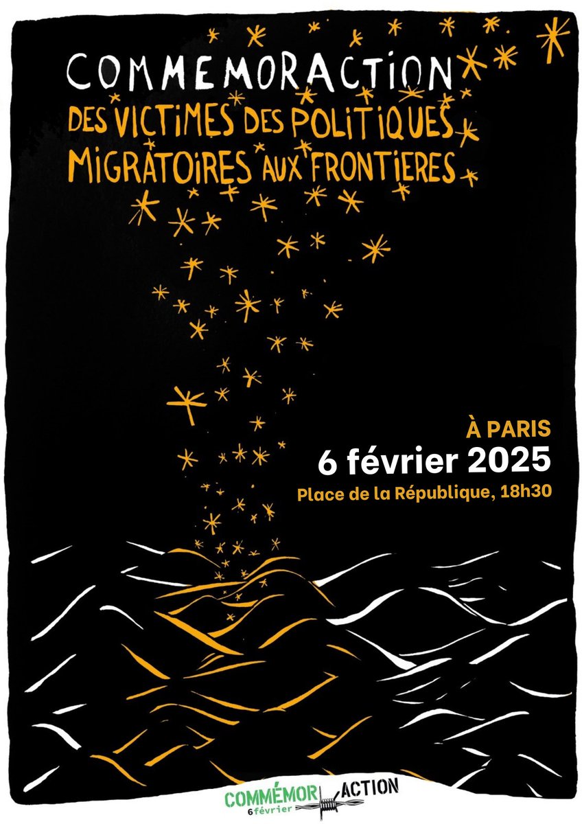 Mobilisation transnationale en mémoire des victimes des politiques migratoires
Ni oubli, ni pardon, liberté de circulation pour toutes et tous !
Rassemblement 6 février à 18h30 à République à Paris.
CP inter-orga : gisti.org/article7453