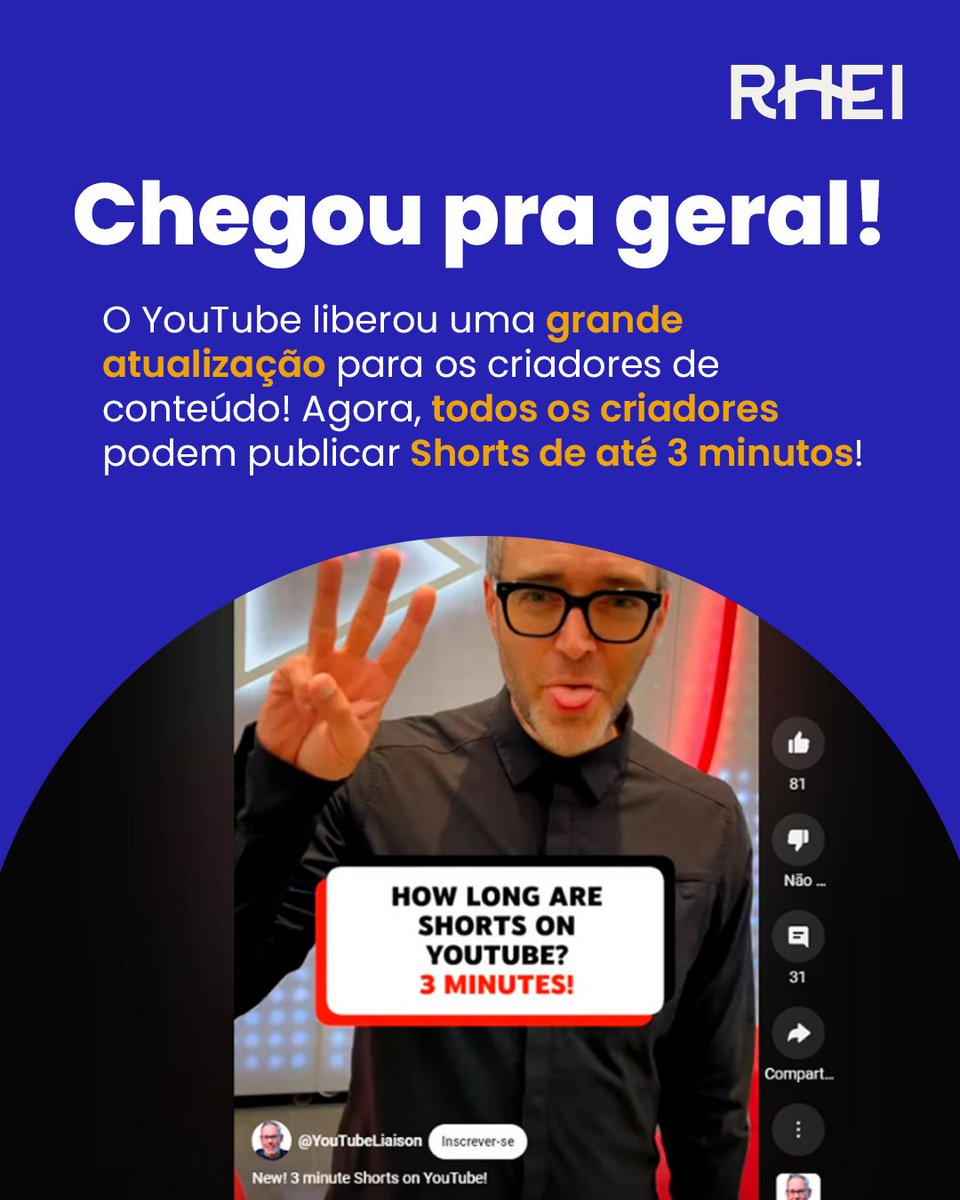 rheibrasil's tweet image. A mudança permite vídeos curtos mais elaborados e criativos, ampliando as possibilidades para criadores. A plataforma investe nos Shorts para competir com TikTok e Reels, e essa atualização pode fortalecer o engajamento. #YouTubeBrasil
