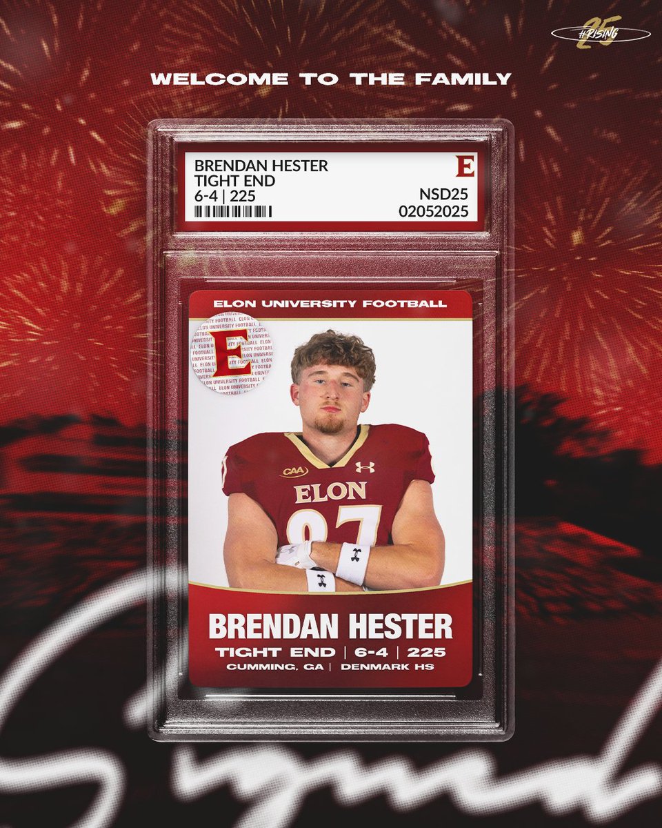 Elon Football (@elonfootball) on Twitter photo ๐จ ๐๐๐๐๐๐๐ ๐๐๐๐๐! ๐จ
Welcome, <a href="/brendanhester87/">Brendan Hester</a>!
#25RISING | #NSD25 | #AED ๐จ ๐๐๐๐๐๐๐ ๐๐๐๐๐! ๐จ
Welcome, <a href="/brendanhester87/">Brendan Hester</a>!
#25RISING | #NSD25 | #AED