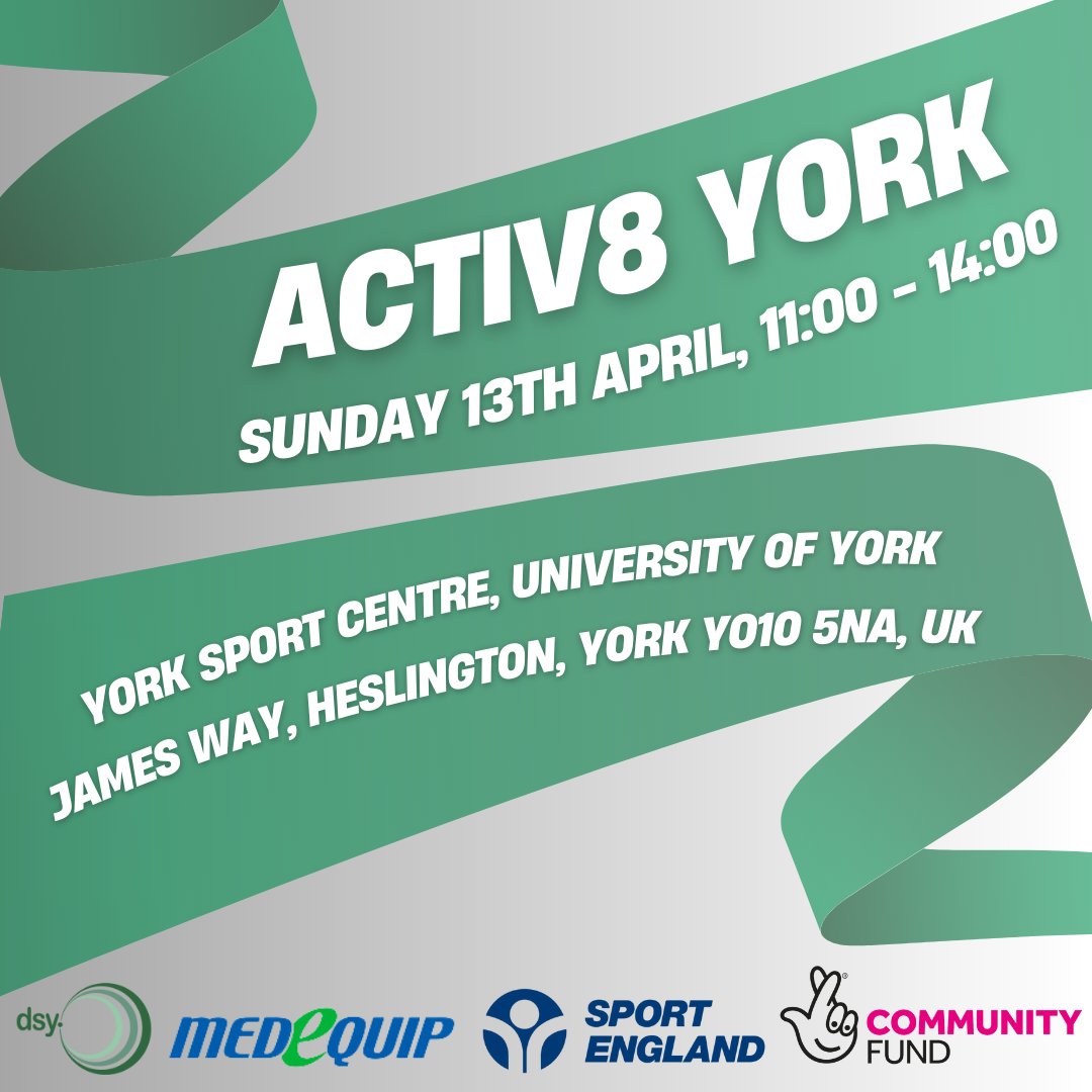 DisabilitySportYorks (@dissportyorks) on Twitter photo Activ8 is coming to York!
📅 Date: Sunday 13th April 2025
📍 Location: York Sport Centre, University of York,
James Way, Heslington, York, YO10 5NA
🕒 Time: 11:00 - 14:00
💸 Free!!
📢 Register now:
…bilitysportyorkshire.coordinate.cloud/project/64691
#Activ8York #InclusiveSport
#DisabilitySport #YorkEvent Activ8 is coming to York!
📅 Date: Sunday 13th April 2025
📍 Location: York Sport Centre, University of York,
James Way, Heslington, York, YO10 5NA
🕒 Time: 11:00 - 14:00
💸 Free!!
📢 Register now:
…bilitysportyorkshire.coordinate.cloud/project/64691
#Activ8York #InclusiveSport
#DisabilitySport #YorkEvent